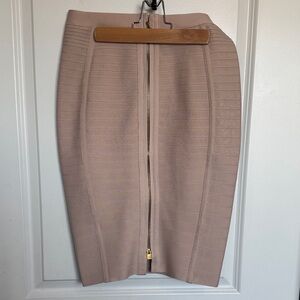 Elegant Nude/Apricot Bandage Skirt with gold full tear zipper! Has stretch. NEW!